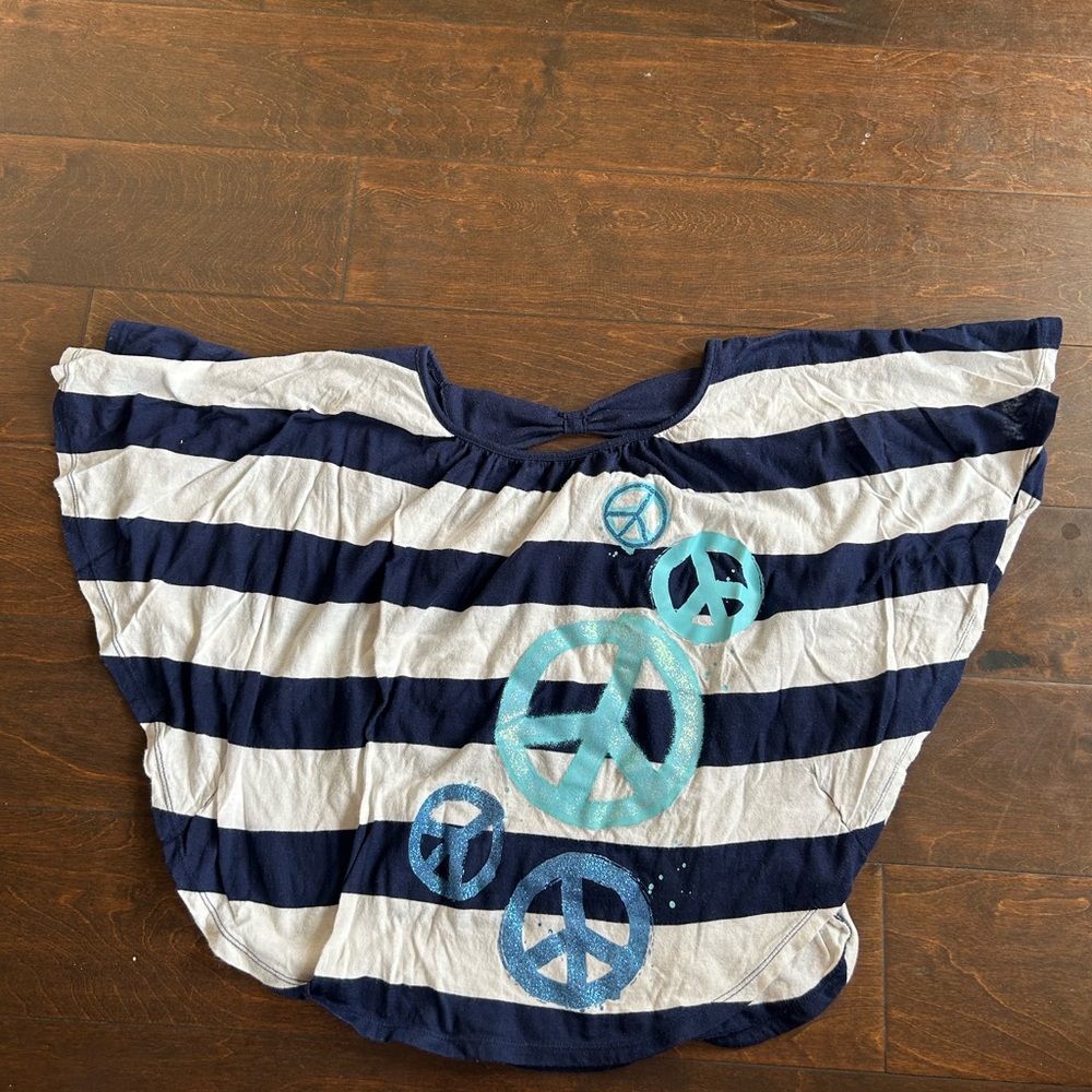 Justice Girls Blouse Sz 8/10 Striped Peace Sign 4125 - Picture 2 of 3